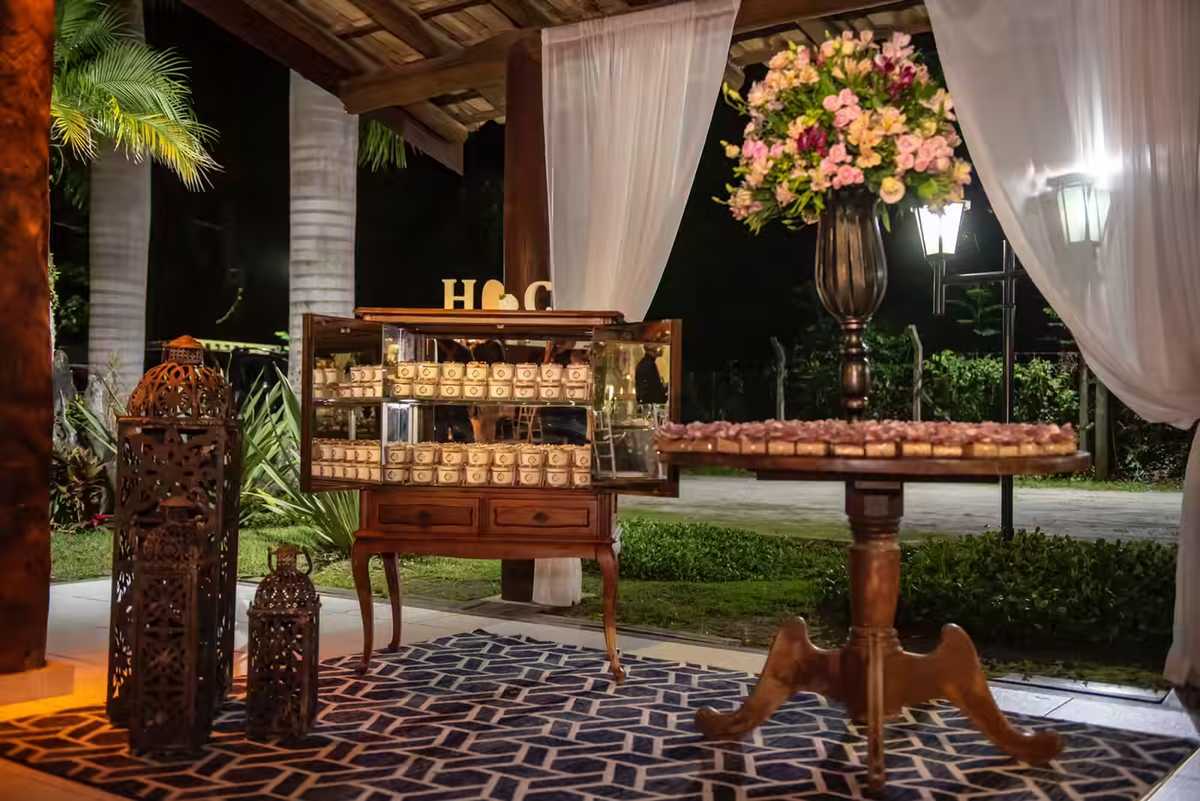 Salão de festas decorado da Quinta das Palmeiras